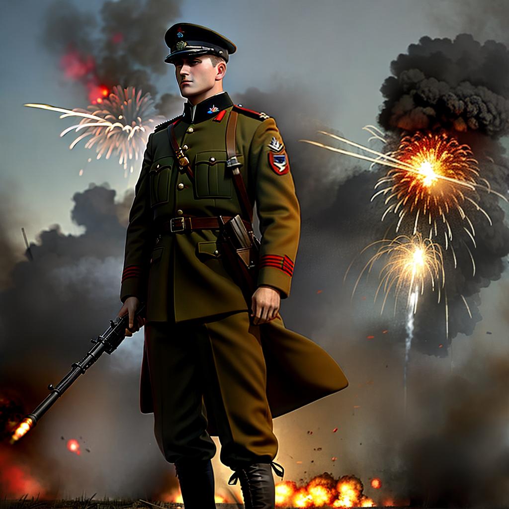  masterpiece, best quality, first world war, soldier, explosions