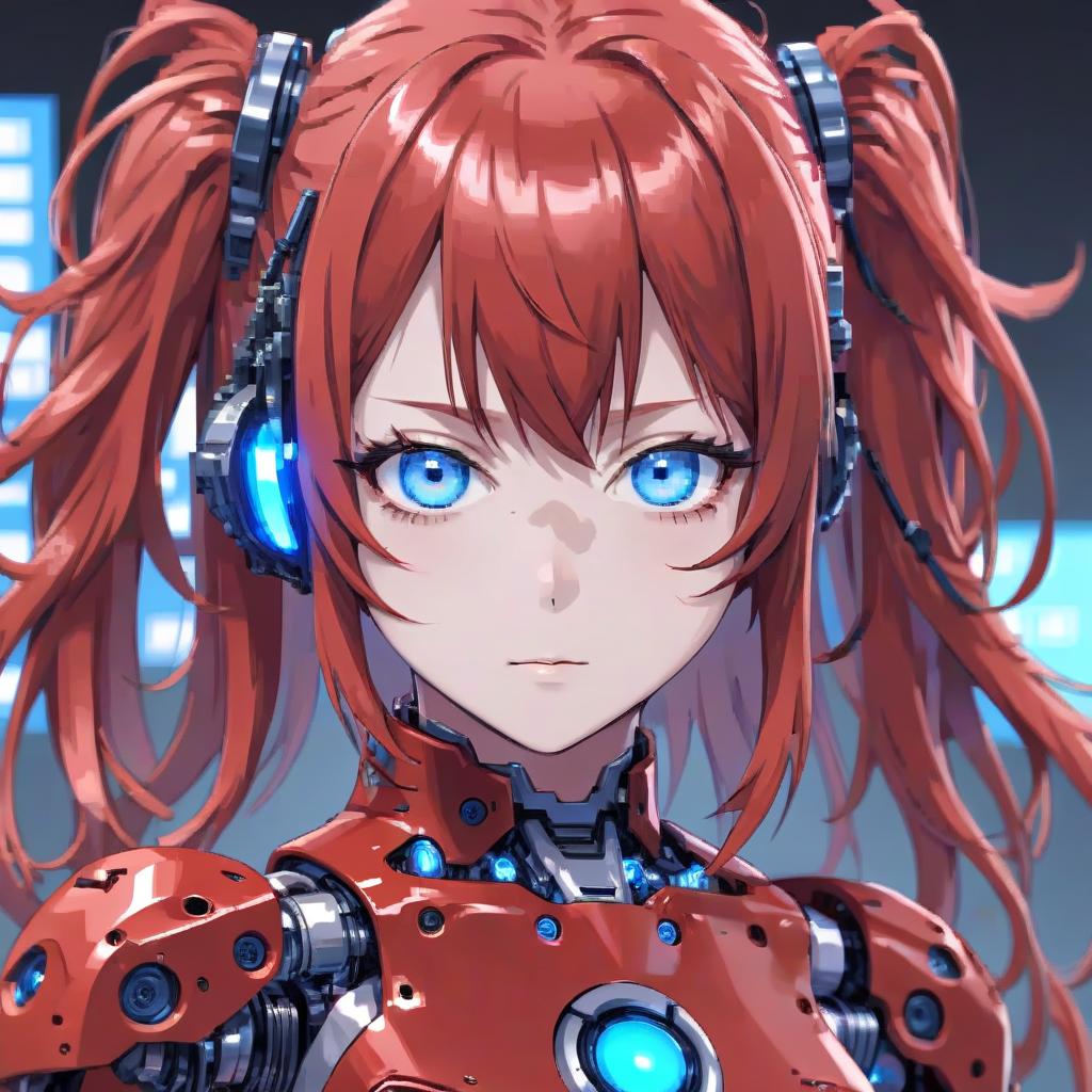  anime artwork robot girl, red metal body, blue eyes, . anime style, key visual, vibrant, studio anime, highly detailed, perfecteyes