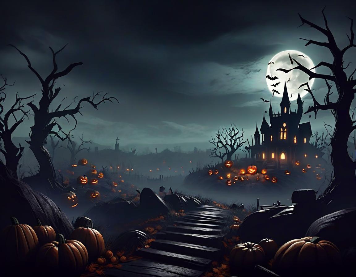  halloween landscape. dark atmosphere. artstation style. horror