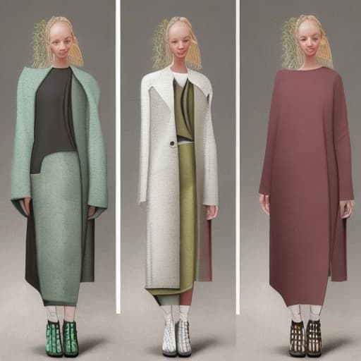  four sets of clothing design renderings. the focus is mainly on the sustainability of materials, while incorporating natural elements and textures. through simple design lines and colors, a modern and environmentally friendly sense of fashion is presented.