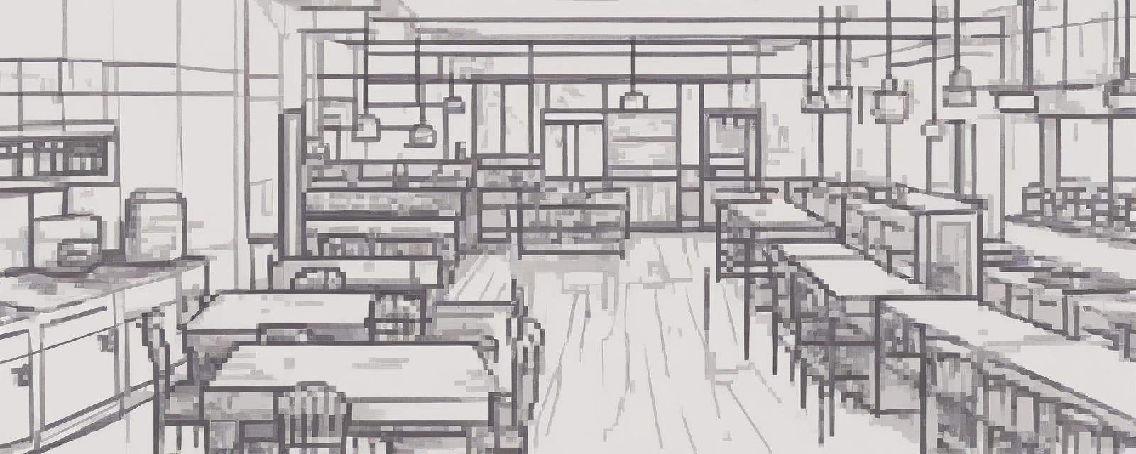  sketch color pattern kitchen in a restaurant without people