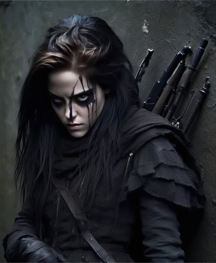  macabre style kristen stewart as a full length crossbow thief. . dark, gothic, grim, haunting, highly detailed, perfecteyes, perfect hands