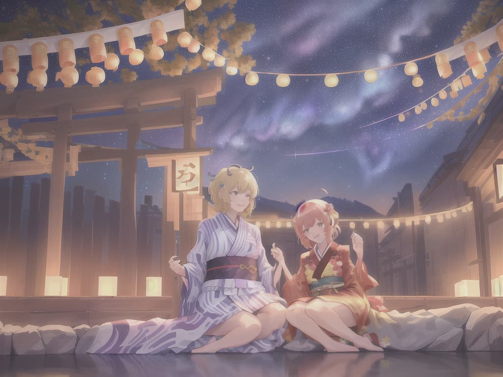  ((1.4, Yukata Male & Kimono Female: 1.4), on the Milky Way, Starry Sky Background, Happy, 💩, 💩, 💩, 💩, 💩, 💩, 💩, masterpiece, best quality,8k,ultra detailed,high resolution,an extremely delicate and beautiful,hyper detail