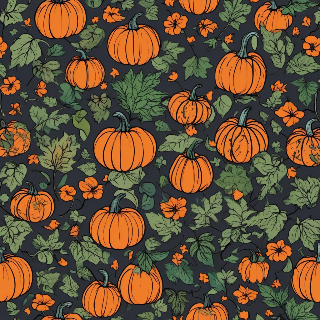  a pumpkin patch with leaves and halloween decorations , profile image style