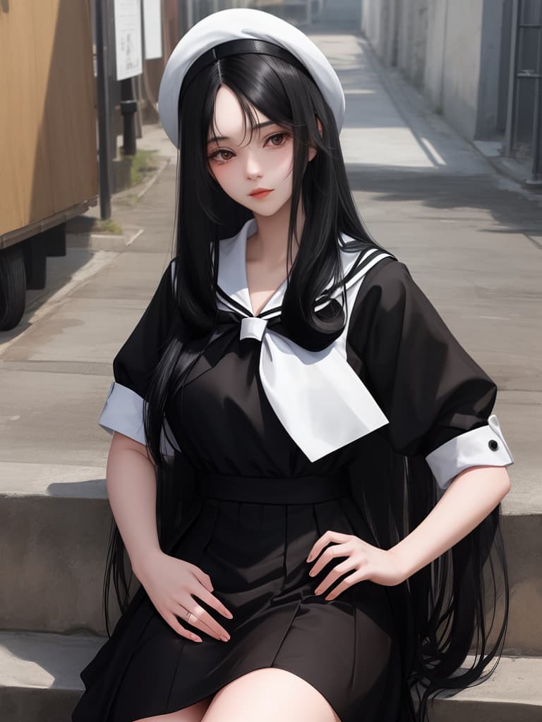  {((beautiful girl))((long black hair))(wearing black sailor suit)):1.4,looking straight ahead (upper body only)},super detail,high resolution,absurd,adopted,