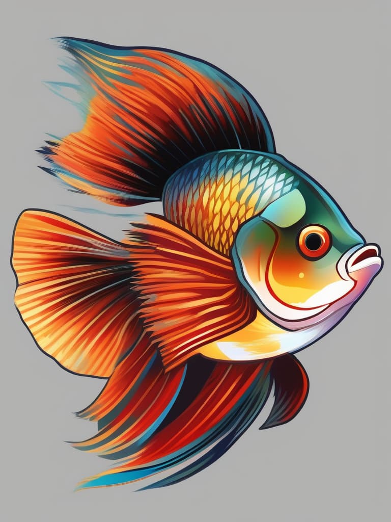  Imagine a five inches guppy with a tail ratio of full moon beta fish, detailed fins, like fan brush quality, multi colourd, metalic and fluorescent coloured, watercolour effect, high res, ((masterpiece)), best quality, very detailed, high resolution, sharp, sharp image, extremely detailed, 4k, 8k