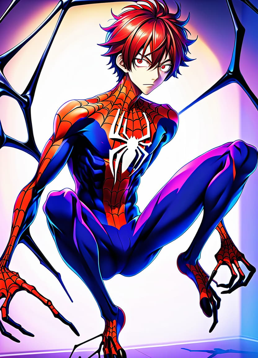  anime artwork make him a spider body instead of his legs . anime style, key visual, vibrant, studio anime, highly detailed