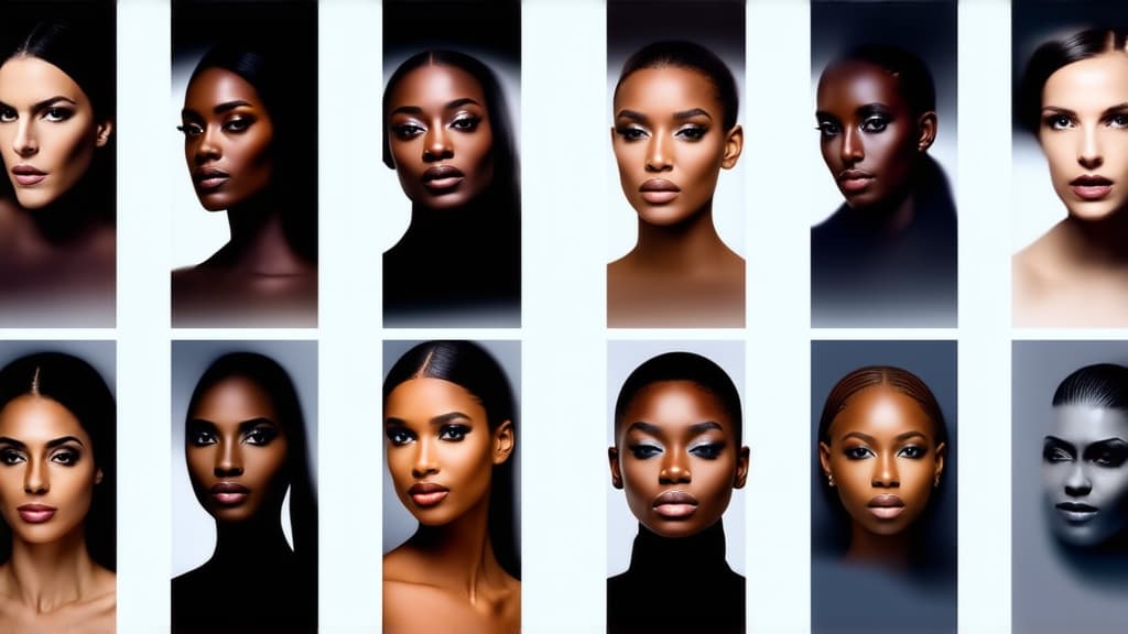  different beauty. set of different female heads on light background. different races and nationalities. ar 16:9, (natural skin texture), highly detailed face, depth of field, hyperrealism, soft light, muted colors