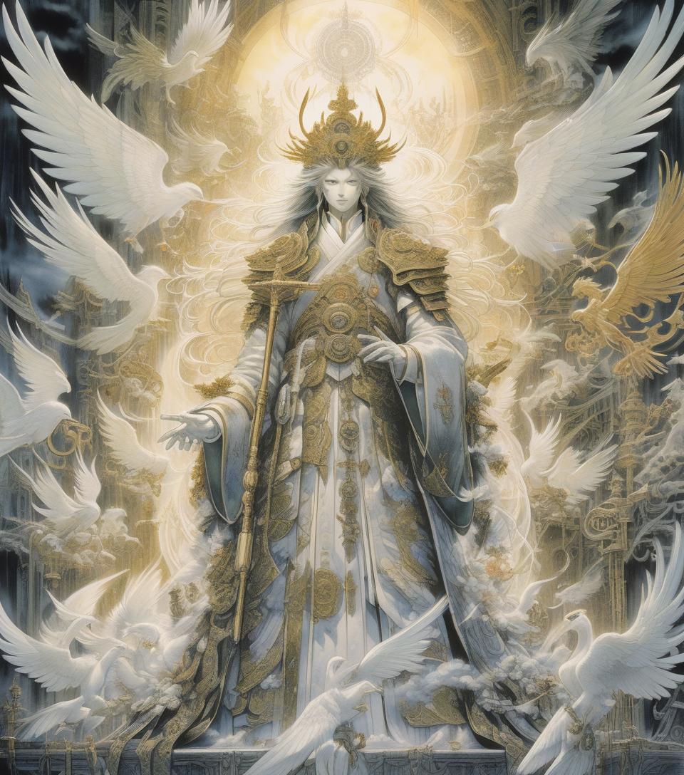  concept art heaven official's blessing lithography, detailed, by yoshitaka amano . digital artwork, illustrative, painterly, matte painting, highly detailed