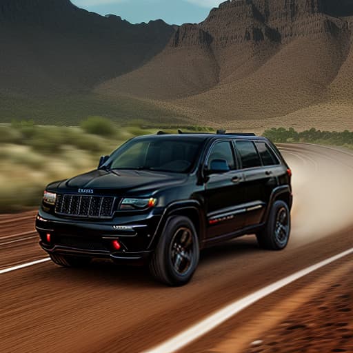  two chinchels ride in a black jeep grand cherokee along the track at high speed 4k hyperrealism