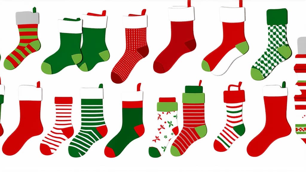  flat illustration, flaticon, (illustration:1.15), different christmas socks set ar 16:9, [cory loftis, strobist, pascal campion :: 0.2]