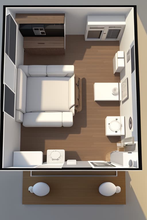  a view of a small apartment with a bed, desk, and a toilet, 3 d rendering, 3d rendering, apartment design, floor plan view, flat 2 d, 2 d axonometric overhead view, 3 d perspective, ultra wide angle isometric view, floor plan, isometric 3d render, 3d finalrender, 3 d finalrender, advertising photo,high quality, good proportion, masterpiece , the image is captured with an 8k camera