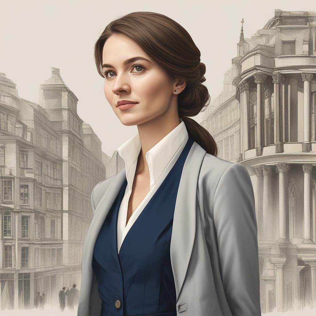  masterpiece, best quality,A British female profile, business attire, clean background,