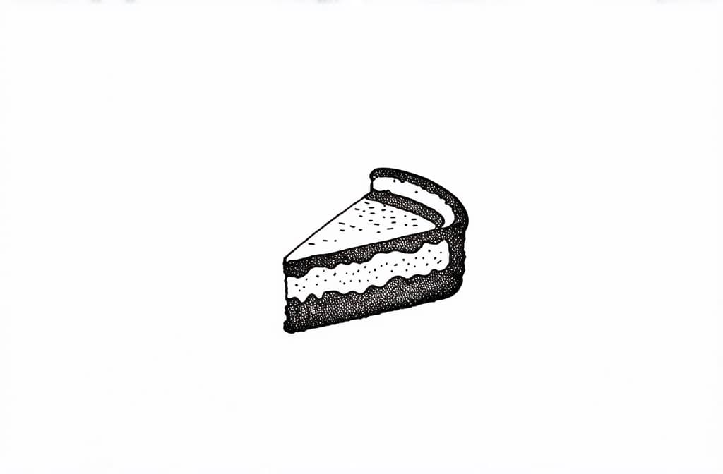  contour, very simple image in one unbroken black ink line, single line of piece of cheesecake, engraving illustration, icon isolated on white background ar 3:2 using a single continuous black line ink brushon white background, drawing should be created without lifting the pen, recognizable features of piece of cheesecake, engraving illustration, icon isolated on white background ar 3:2 in one unbroken line