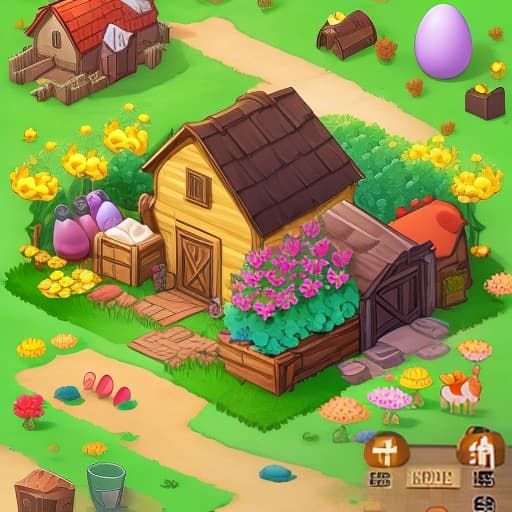  isometric, game, farm, one character, old farmer, spring, easter, event, colored egg, mobile game screenshot