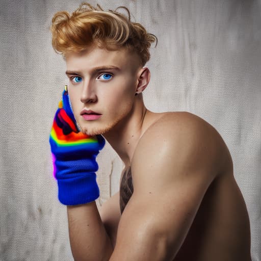 portrait+ style Russian tiktok personality LGBT queer blonde hunk dude face