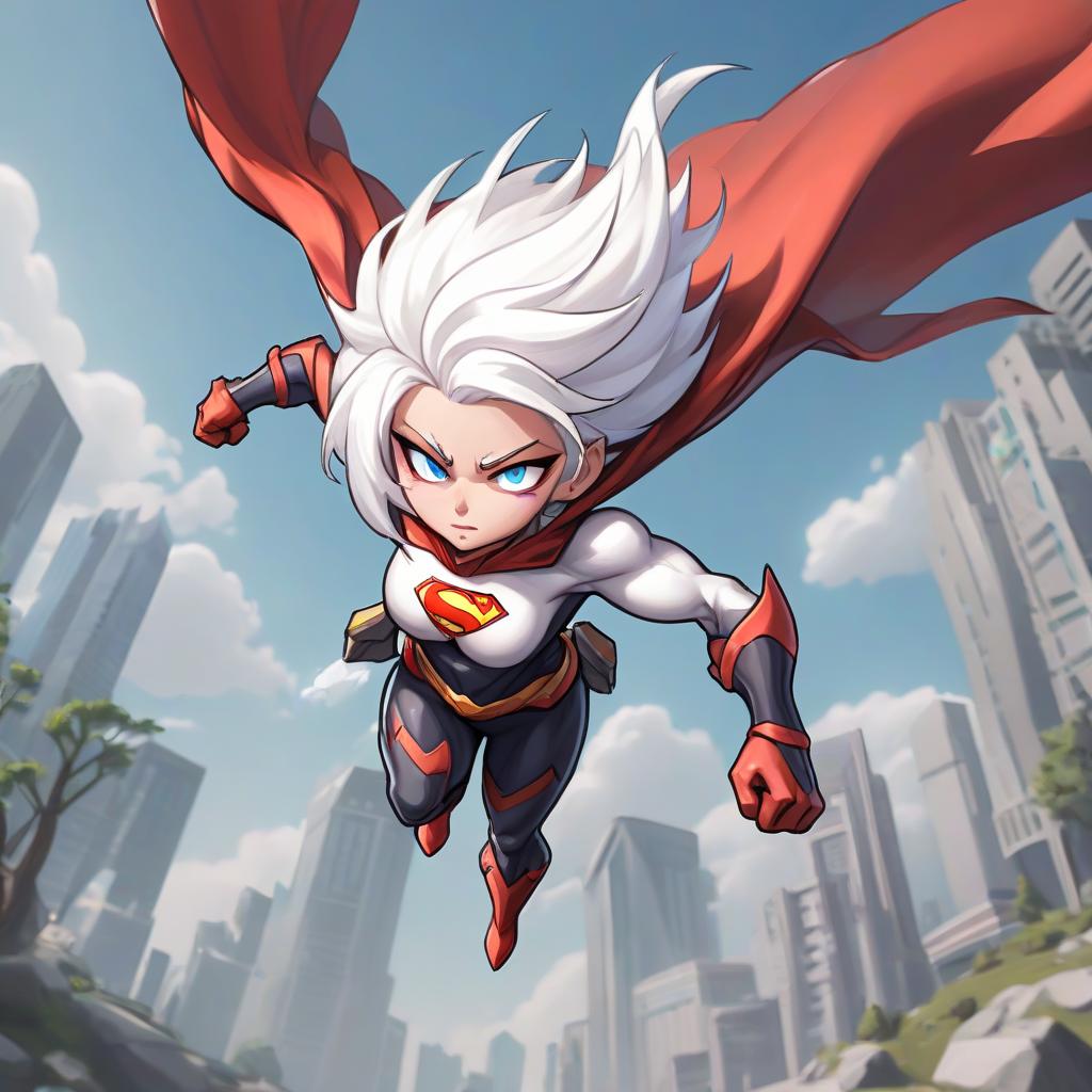  game art game sprite, flying superhero, outdoor white hair, nebo