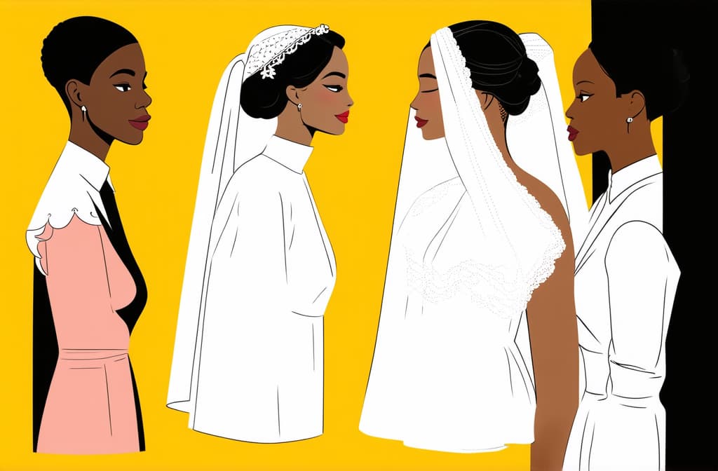  flat illustration, flaticon, (illustration:1.15), different beauty. set of different female heads in wedding veil. different races and nationalities. colored hand drawn illustration ar 3:2, [cory loftis, strobist, pascal campion :: 0.2]