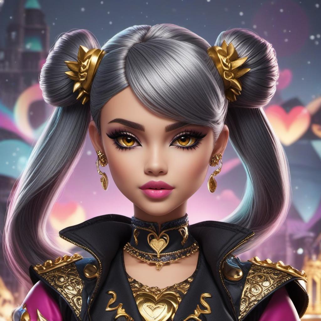  monster high oc female downturned shaped eyes a right golden a left dark grey eye heart shaped plump lips dragon features y2k style clothe, profile image style