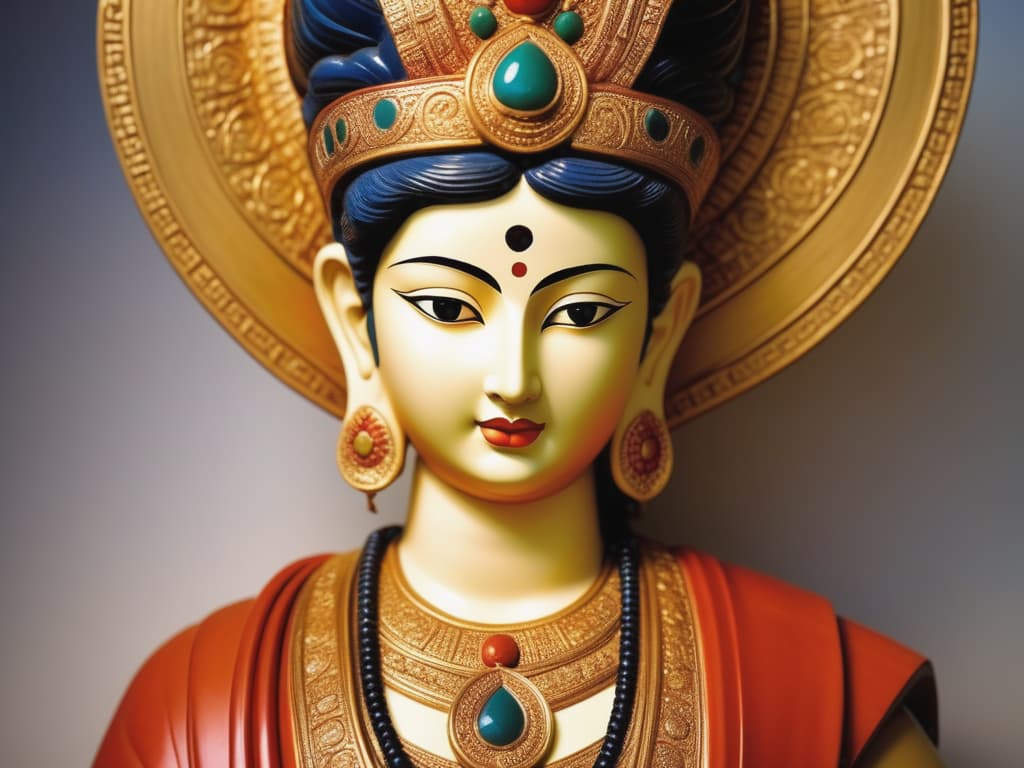  beautiful close up of an ancient eastern statue, serene divine expression