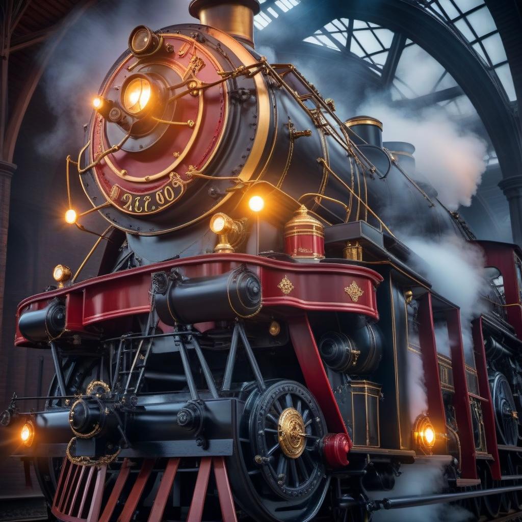  A beautiful steam locomotive hyperrealistic, full body, detailed clothing, highly detailed, cinematic lighting, stunningly beautiful, intricate, sharp focus, f/1. 8, 85mm, (centered image composition), (professionally color graded), ((bright soft diffused light)), volumetric fog, trending on instagram, trending on tumblr, HDR 4K, 8K