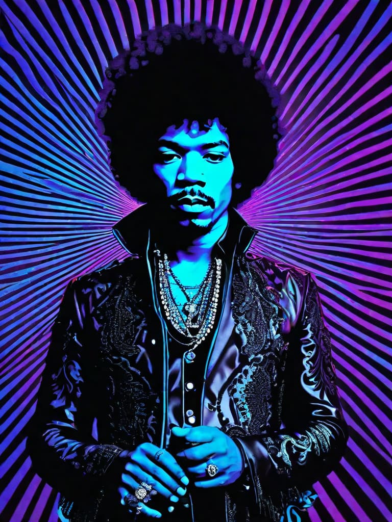  Psychedelic Portrait, Black light, Jimi Hendrix, medium/full body