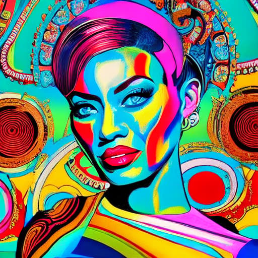  Image of a cyborg girl in pop art style hyperrealistic, full body, detailed clothing, highly detailed, cinematic lighting, stunningly beautiful, intricate, sharp focus, f/1. 8, 85mm, (centered image composition), (professionally color graded), ((bright soft diffused light)), volumetric fog, trending on instagram, trending on tumblr, HDR 4K, 8K