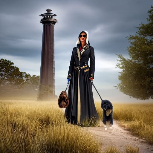  a female reaper with her pet ghost dog hyperrealistic, full body, detailed clothing, highly detailed, cinematic lighting, stunningly beautiful, intricate, sharp focus, f/1. 8, 85mm, (centered image composition), (professionally color graded), ((bright soft diffused light)), volumetric fog, trending on instagram, trending on tumblr, HDR 4K, 8K