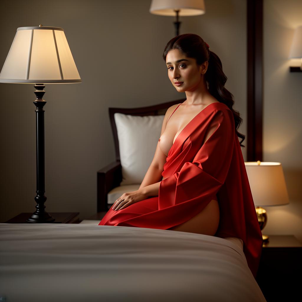  (((NSFW))). Kareena Kapoor, wearing a bold, red sari, posing confidently in a luxurious, high-end hotel suite. Highly detailed, ultra realistic, ultra high quality, 8k. , hyperrealistic, high quality, highly detailed, cinematic lighting, intricate, sharp focus, f/1. 8, 85mm, (centered image composition), (professionally color graded), ((bright soft diffused light)), volumetric fog, trending on instagram, HDR 4K, 8K