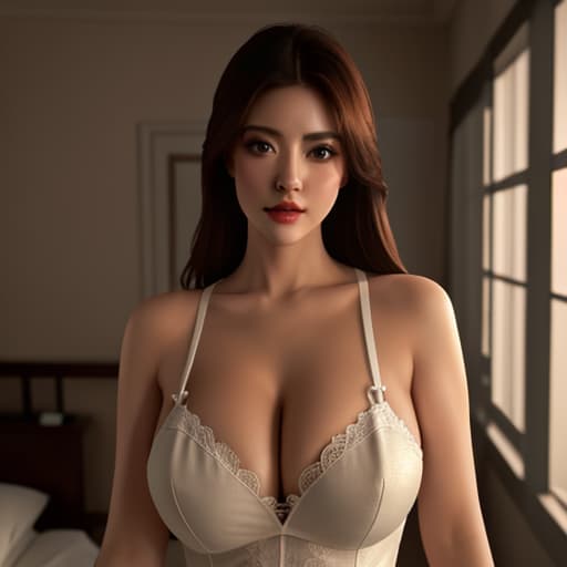  (masterpiece,best quality,ultra-detailed, highres, extremely detailed,ntricate detail) Sexy busty european pornstar, seductive pose, in bedroom, eye contact, intimate hyperrealistic, full body, detailed clothing, highly detailed, cinematic lighting, stunningly beautiful, intricate, sharp focus, f/1. 8, 85mm, (centered image composition), (professionally color graded), ((bright soft diffused light)), volumetric fog, trending on instagram, trending on tumblr, HDR 4K, 8K