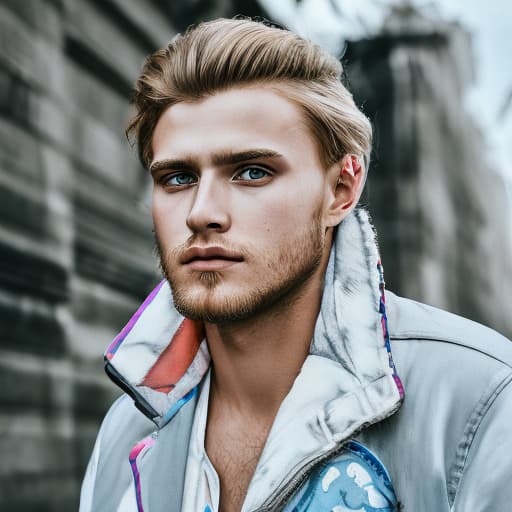 portrait+ style Russian LGBT queer blonde hunk dude face