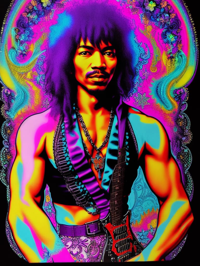  Psychedelic Portrait, Black light, Jimi Hendrix, medium/full body