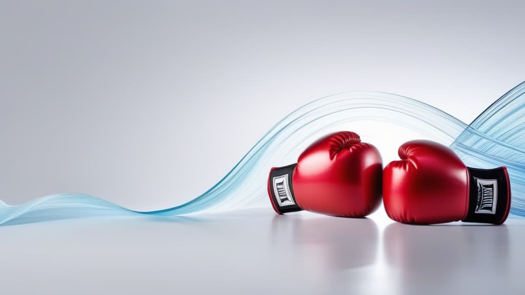  Abstract flowing waves with boxing gloves on white background with bokeh ar 16:9 ar 16:9 high quality, detailed intricate insanely detailed, flattering light, RAW photo, photography, photorealistic, ultra detailed, depth of field, 8k resolution , detailed background, f1.4, sharpened focus