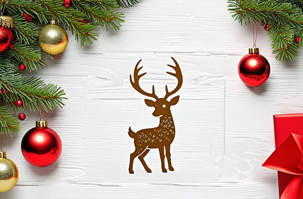  christmas greeting card with deer and decorative seasonal branches ar 3:2 {prompt}, maximum details