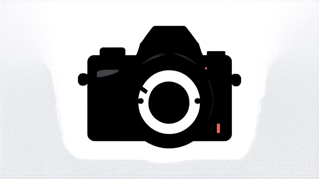  flat illustration, flaticon, (illustration:1.15), camera icon on white background ar 16:9, [cory loftis, strobist, pascal campion :: 0.2]