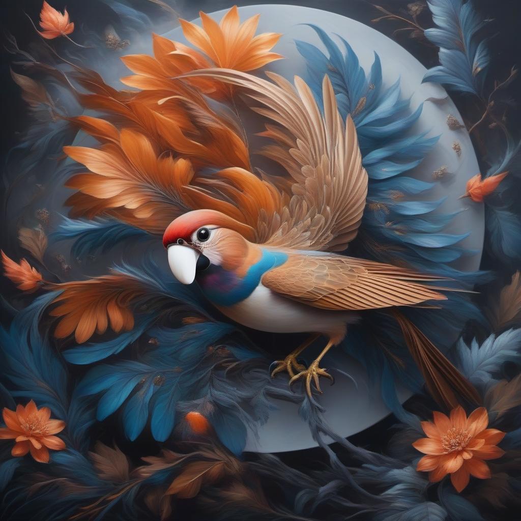  Beautiful birds, abstract oil painting with philosophical overtones "flight of fancy" hyperrealistic, full body, detailed clothing, highly detailed, cinematic lighting, stunningly beautiful, intricate, sharp focus, f/1. 8, 85mm, (centered image composition), (professionally color graded), ((bright soft diffused light)), volumetric fog, trending on instagram, trending on tumblr, HDR 4K, 8K