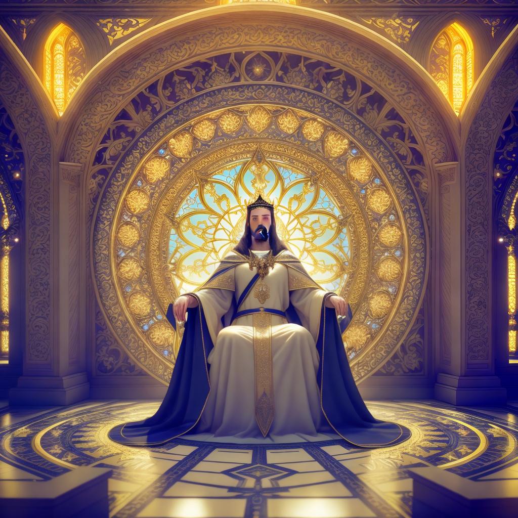  Jesus Christ in prayer, epic royal environment with grand, uncropped, ornate crown floating symmetrically overhead, adorned with exquisite royal jewels, integrated with robotic elements, amidst a lush natural setting, full shot capturing the symmetry and grandeur of the scene, inspired by the styles of Greg Rutkowski, Charlie Bowater, Beeple, crafted in Unreal Engine 5, featuring hyperrealistic textures, dynamic lighting enhancing the fantasy art atmosphere, fantasy art, dynamic lighting, hyperrealistic, hyperrealistic, full body, detailed clothing, highly detailed, cinematic lighting, stunningly beautiful, intricate, sharp focus, f/1. 8, 85mm, (centered image composition), (professionally color graded), ((bright soft diffused light)), volumetric fog, trending on instagram, trending on tumblr, HDR 4K, 8K
