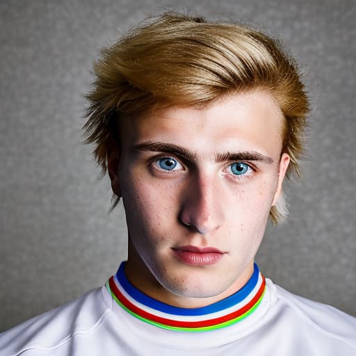 portrait+ style Russian LGBT queer hockey player blonde hunk dude face