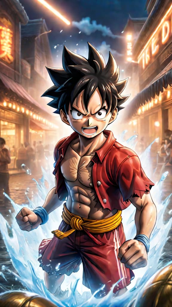  anime art: luffy's gear 5 transformation merges rubber with mythical powers, defying logic and physics. hyperrealistic, full body, detailed clothing, highly detailed, cinematic lighting, stunningly beautiful, intricate, sharp focus, f/1. 8, 85mm, (centered image composition), (professionally color graded), ((bright soft diffused light)), volumetric fog, trending on instagram, trending on tumblr, HDR 4K, 8K