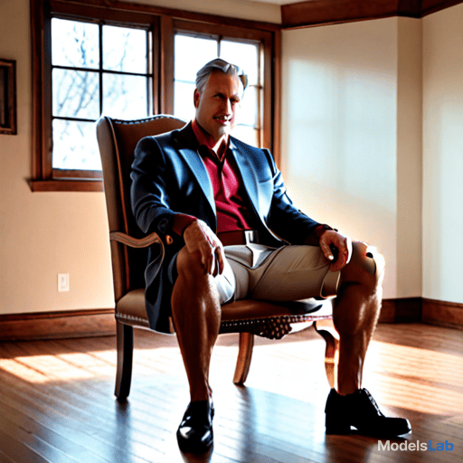  man sitting on chair hyperrealistic, full body, detailed clothing, highly detailed, cinematic lighting, stunningly beautiful, intricate, sharp focus, f/1. 8, 85mm, (centered image composition), (professionally color graded), ((bright soft diffused light)), volumetric fog, trending on instagram, trending on tumblr, HDR 4K, 8K