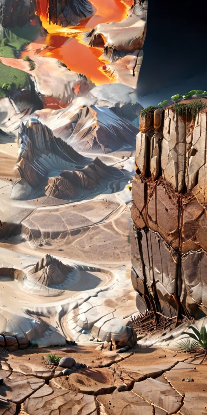  professional 3d model terrestrial biome, drought, cracked earth, mountain with platforms, mountains, sand . octane render, highly detailed, volumetric, dramatic lighting, civitai, hkmagic