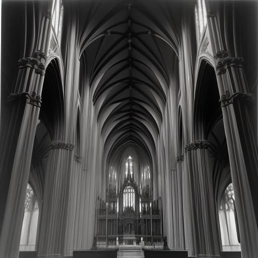  black and white photo of a catholic cathedral in the gothic style, a very detailed picture, geometric , structural , aesthetic , by julius shulman, andreas gursky, iwan baan, berenice abbott, hiroshi sugimoto