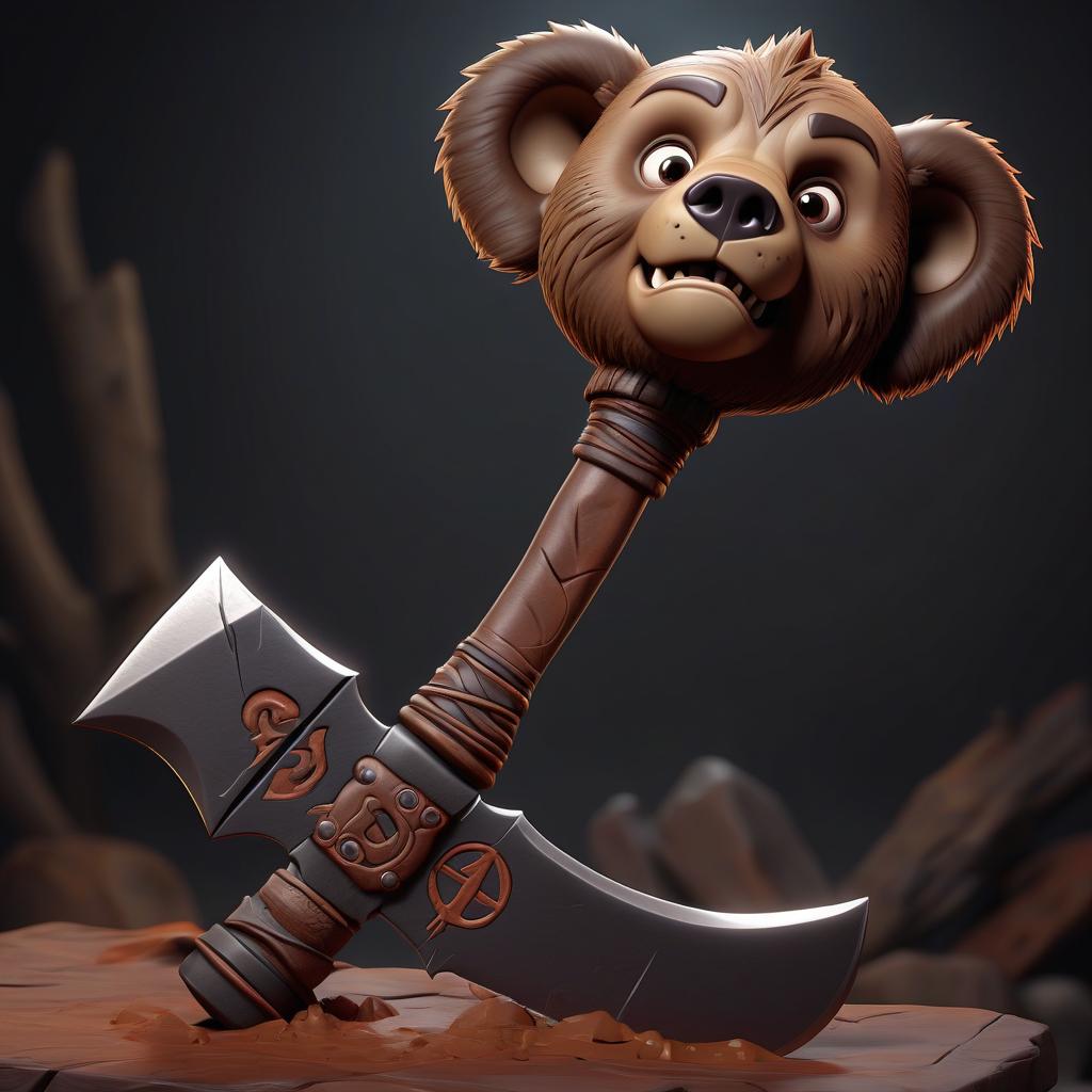  professional 3d model brown bear battle axe runes . octane render, highly detailed, volumetric, dramatic lighting, hkmagic