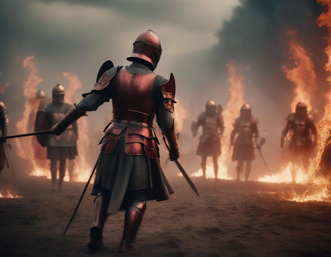  cinematic film still angels are young men in armor, without faces, many, each with a spear in his hand, fighting in the fiery heavens, red lightning. . shallow depth of field, vignette, highly detailed, high budget, bokeh, cinemascope, moody, epic, gorgeous, film grain, grainy