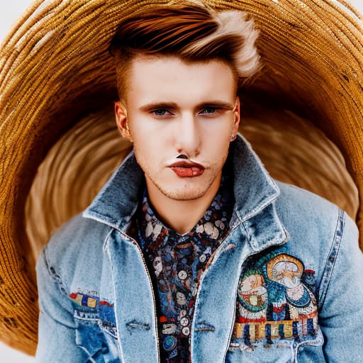 portrait+ style Russian LGBT queer fashion stylist blonde hunk dude face