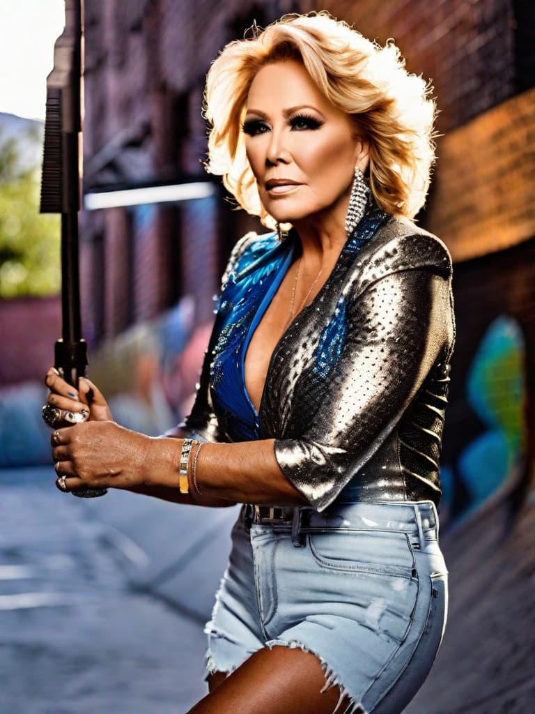  The country singer Tanya Tucker, medium shot, upper body, spotlight, long exposure lighting, street art style spray paint, glamour lighting