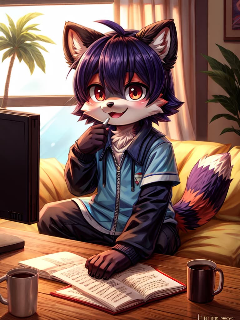  indigo park character cartoon digital rambley the male man ai raccoon on a tv screen, (anime:1.25)