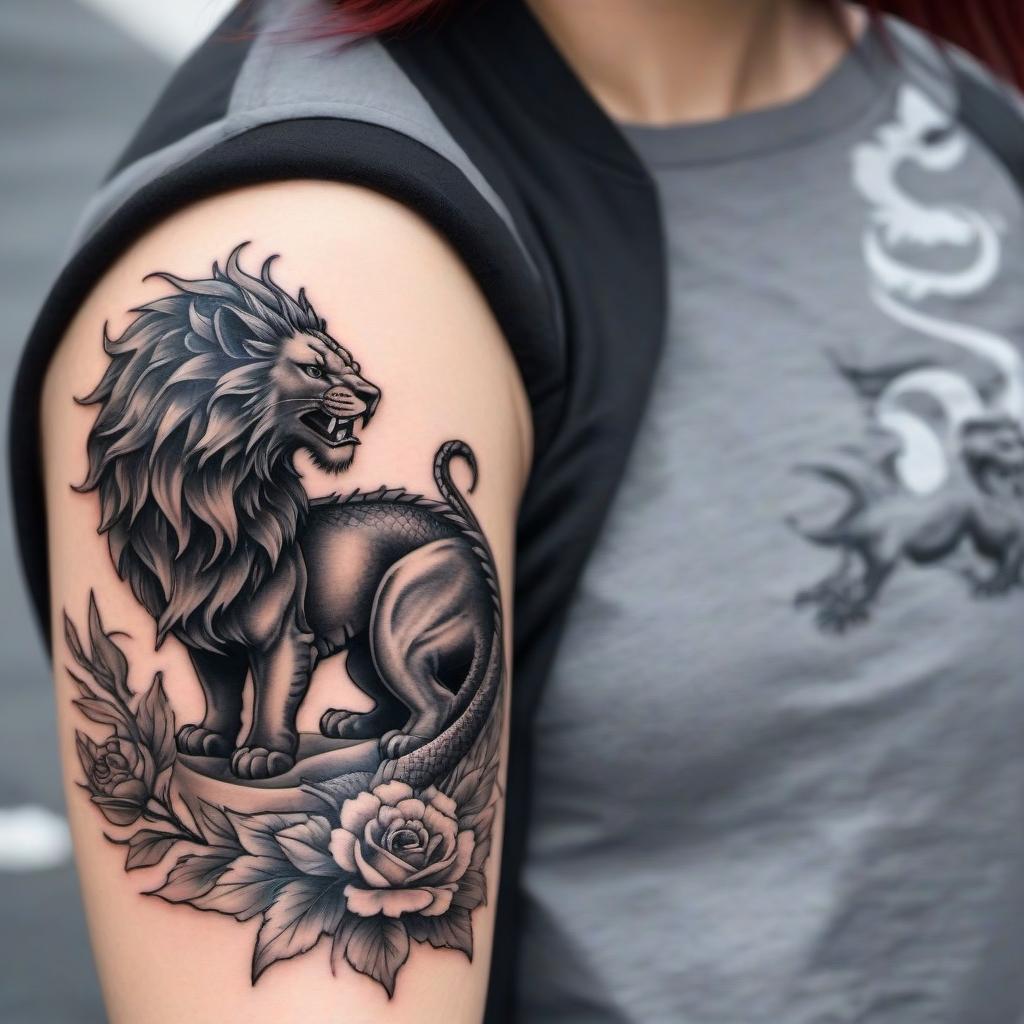  Dragon + lion tattoo