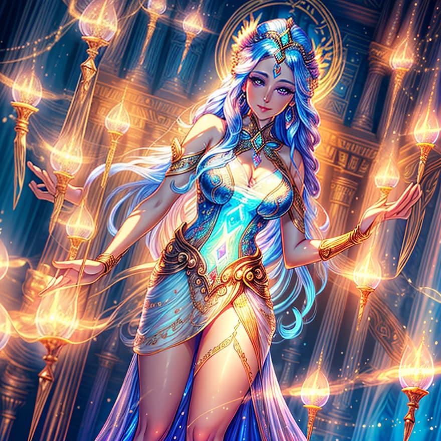  a stunning hyper realistic opal statue of the greek goddess of dreams, oneiros, depicted as athena. she looks directly at the camera with a gentle and kind smile, surrounded by an enchanting atmosphere filled with magic. the background is a rich dark purple, enhancing the dreamlike quality of the scene. her clothing is intricately detailed, adorned with elegant jewelry that sparkles in the light of magic. the composition features a depth of field that creates a cinematic effect, emphasizing the symmetrical balance of the image. this ultra detailed illustration captures the essence of fantasy, creating a harmonious landscape that feels alive with dreams.