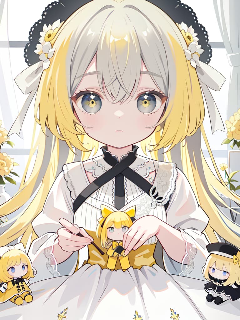  yellow hair, gray, dolls, masterpiece, best quality,8k,ultra detailed,high resolution,an extremely delicate and beautiful,hyper detail